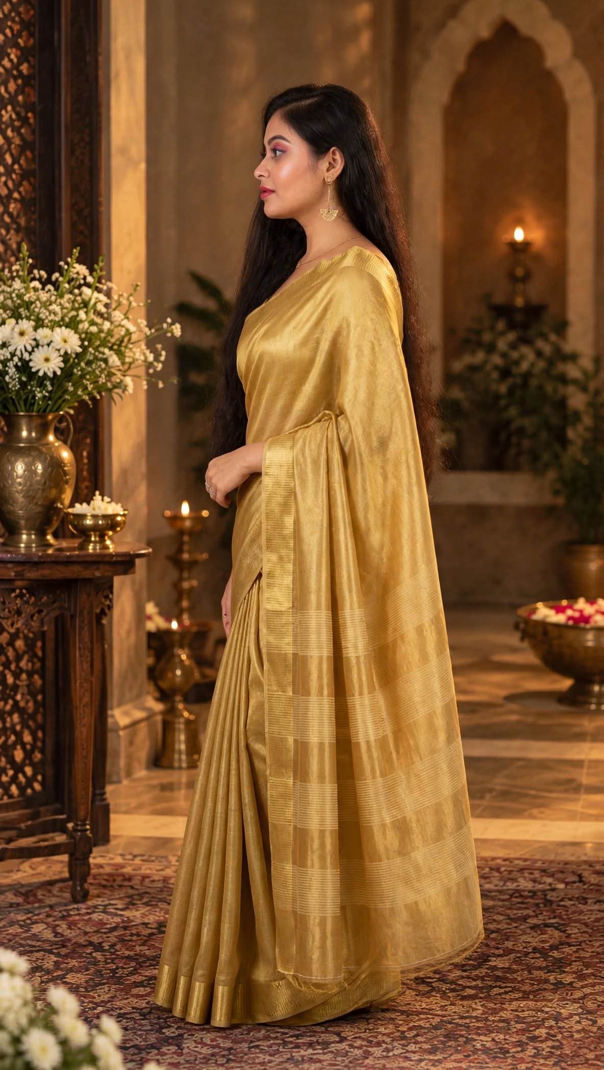Golden Hand Wovan Zari Tissue Silk Saree