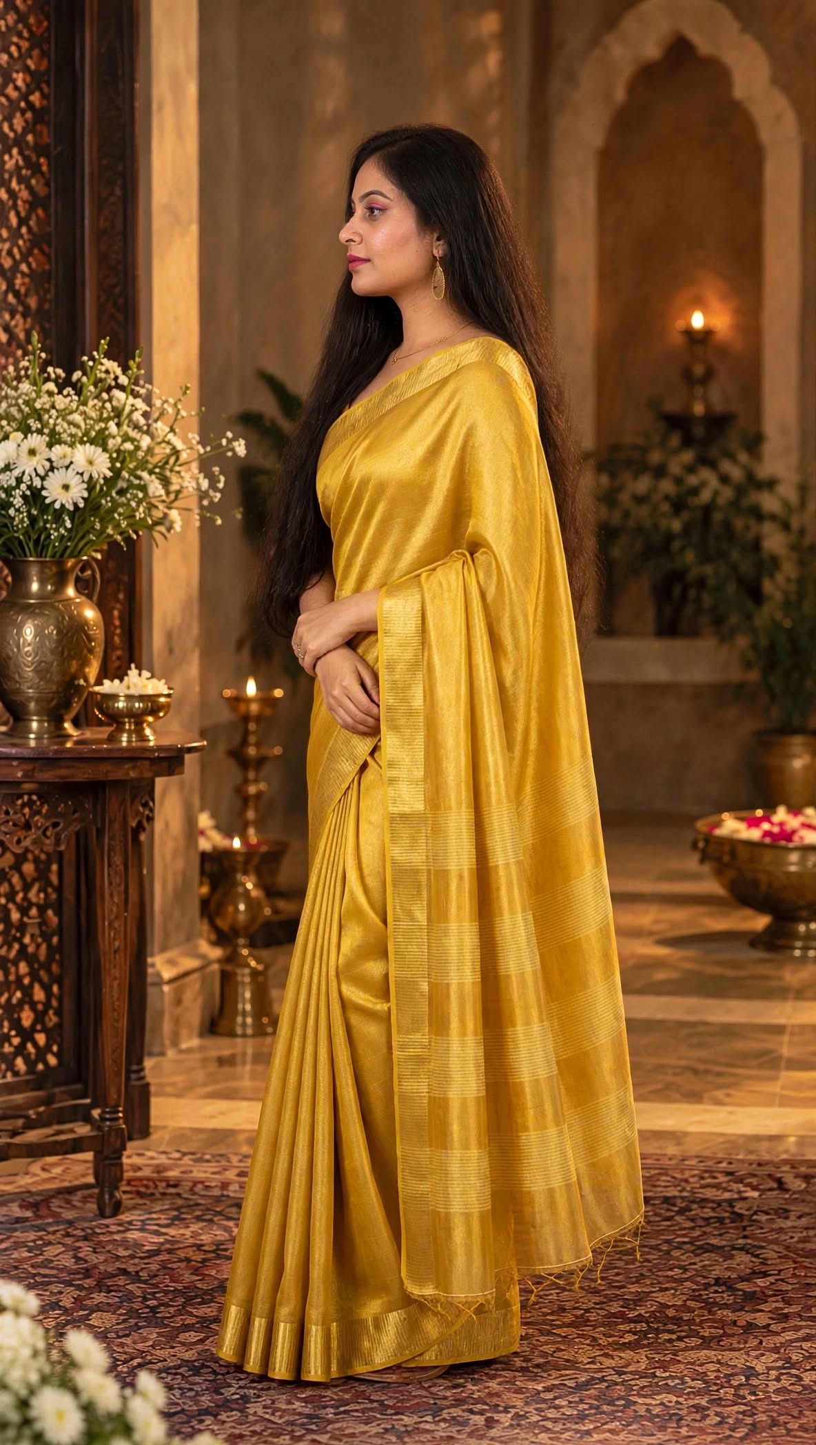 Yellow Hand Wovan Zari Tissue Silk Saree