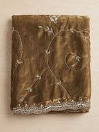 Metallic Antique Bronze Gold Pure Kora Silk Shimmer Saree