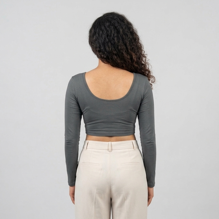 back - Grey Plain Lycra Blouse