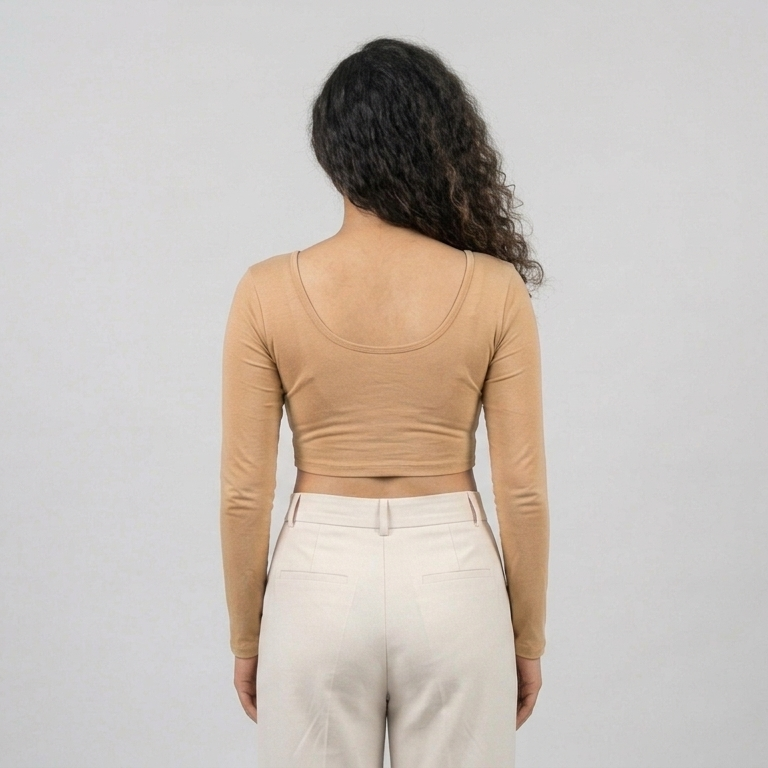 Beige Plain Lycra Blouse