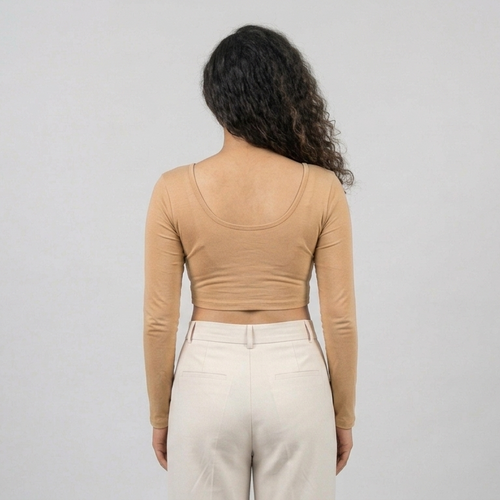 Beige Plain Lycra Blouse