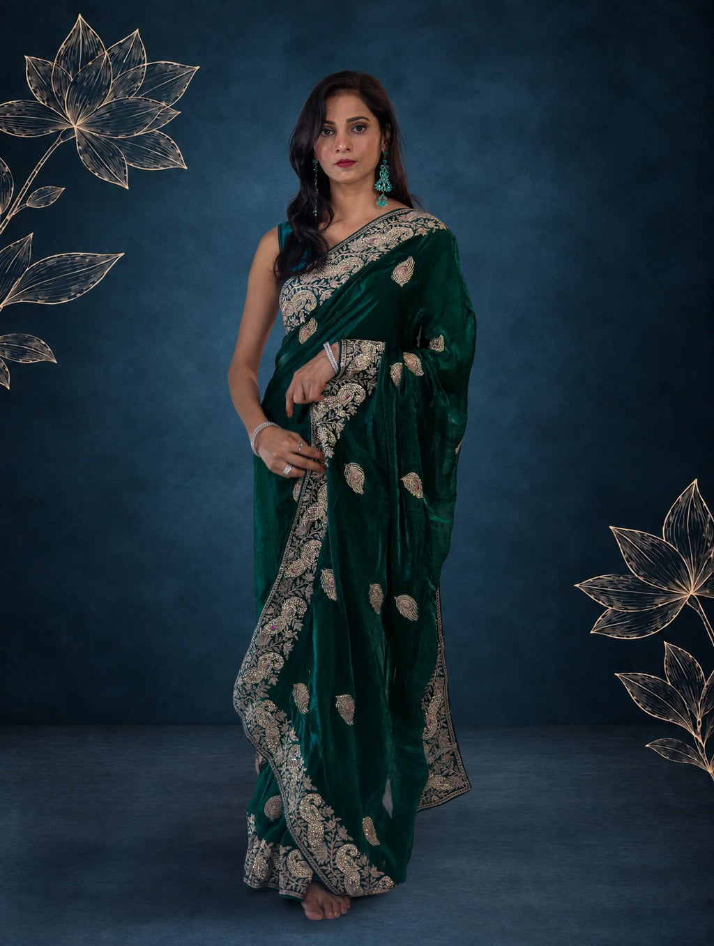Royal Metallic Emerald Green Kora Silk Shimmer Saree