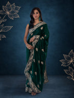 Royal Metallic Emerald Green Kora Silk Shimmer Saree