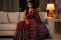 Maroon Ajrakh Block Print Soft Cotton Saree with Zari Border - Handcrafted