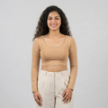 front look - Beige Plain Lycra Blouse