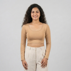 front look - Beige Plain Lycra Blouse