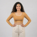 front look - Camel color Plain Lycra Blouse