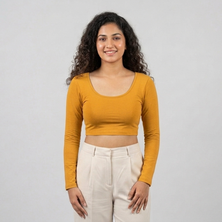 front look - Mustard Yellow Plain Lycra Blouse