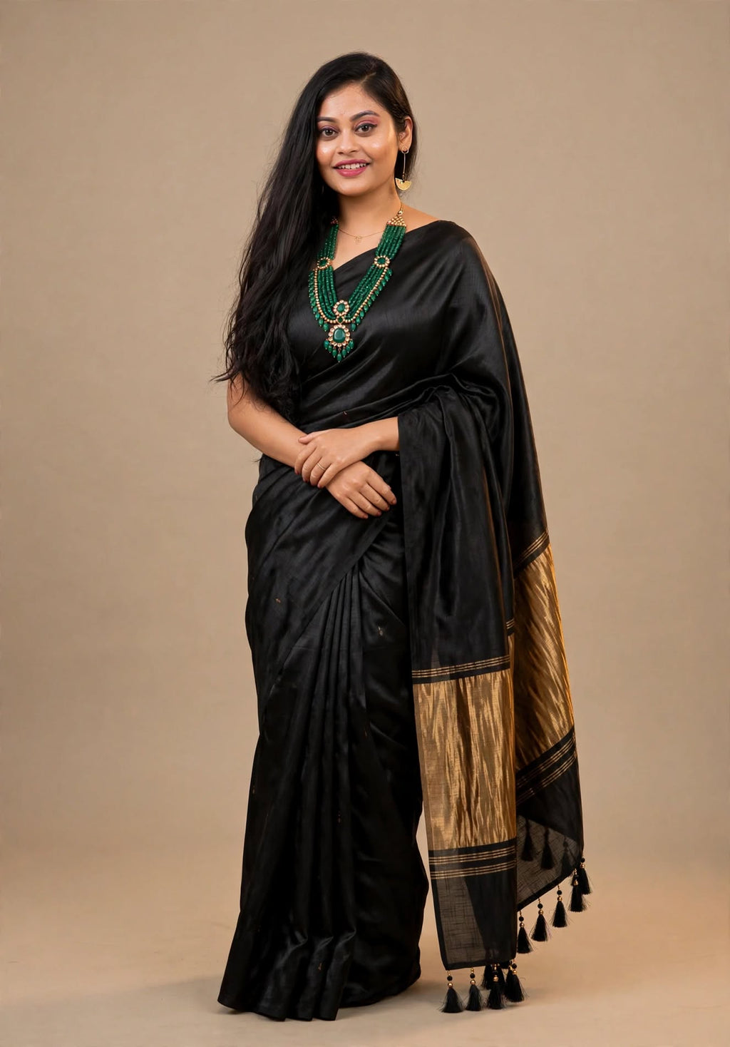 Premium Emerald Black Gajji Silk
