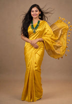 Sunshine Yellow Gaji Silk Saree with Golden Pallu