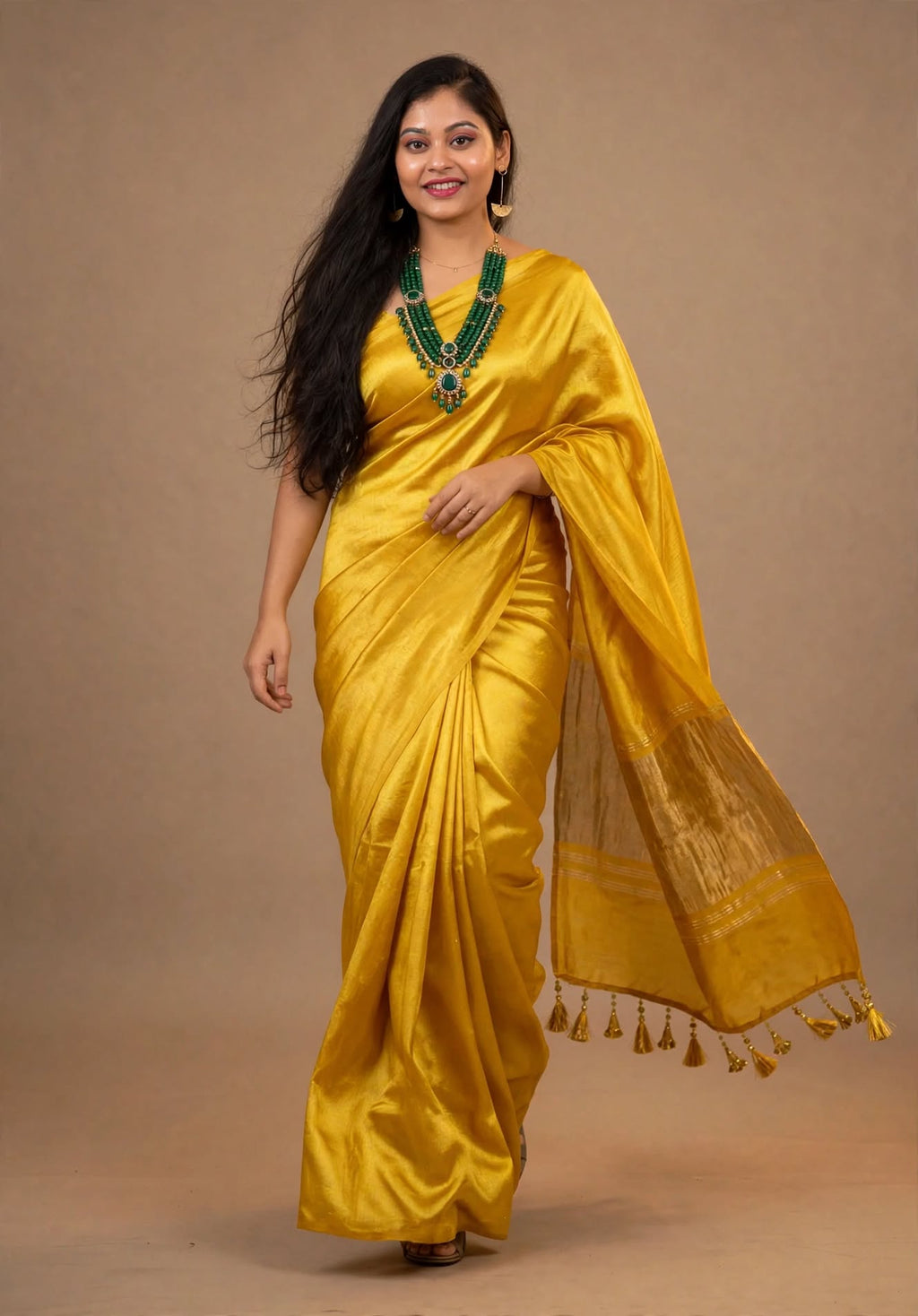 Sunshine Yellow Gaji Silk Saree with Golden Pallu