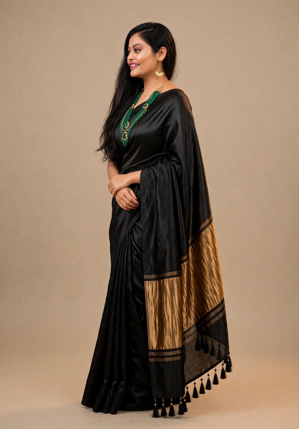 Premium Emerald Black Gajji Silk