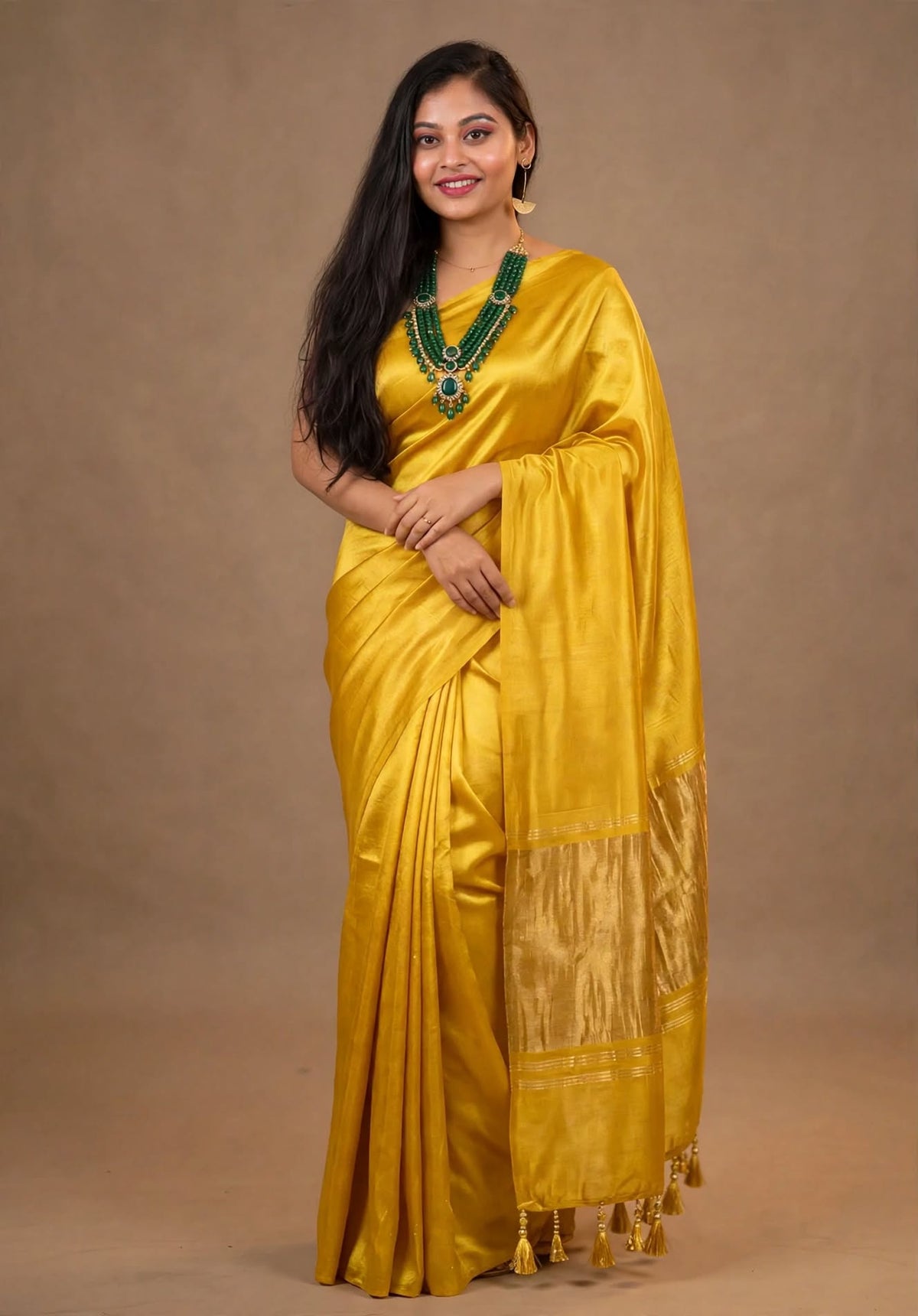 Sunshine Yellow Gaji Silk Saree with Golden Pallu