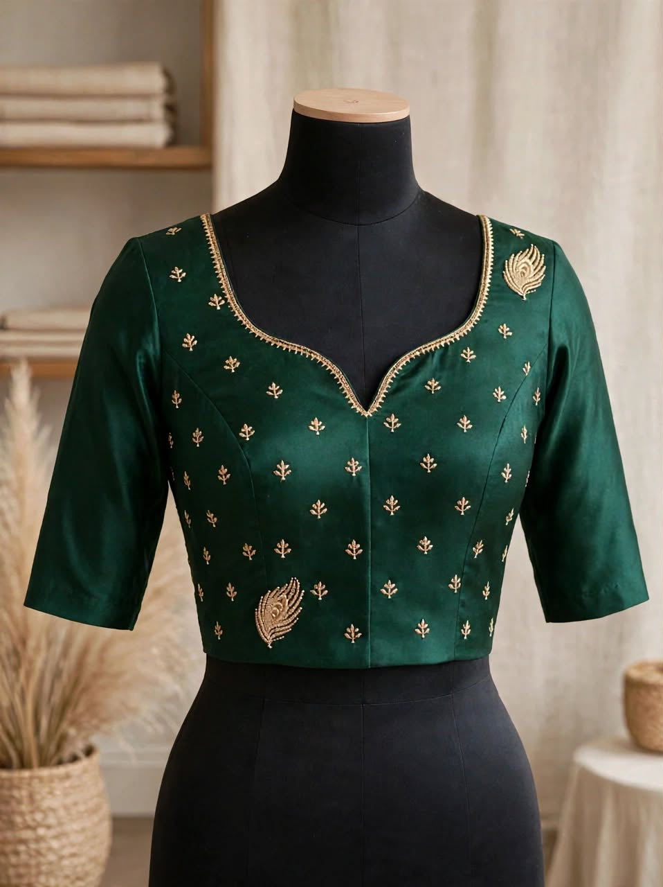 Royal Metallic Emerald Green Kora Silk Shimmer Saree