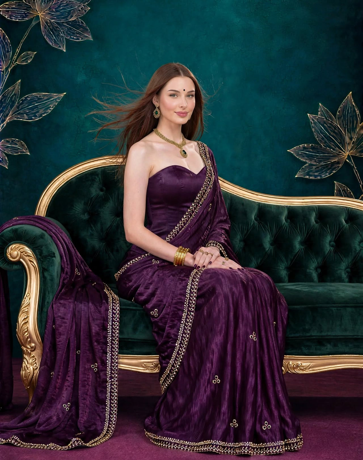 Metallic Dark Violet Kora Silk Shimmer Saree