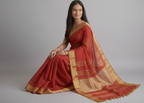 Pure Linen Red Saree with Zari Border