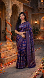 Purple Ajrakh Block Print Saree