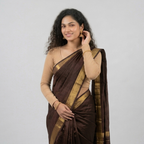 saree look - Beige Plain Lycra Blouse