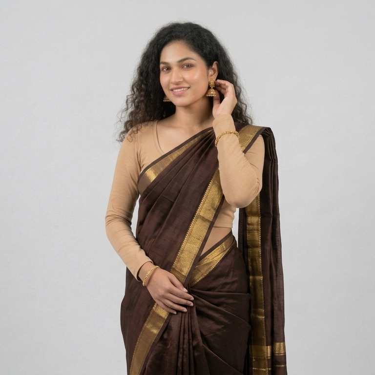 saree look - Beige Plain Lycra Blouse
