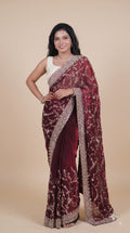 Metallic Maroon Pure Kora Silk Shimmer