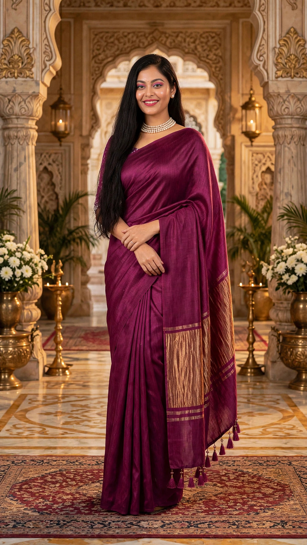 Premium Emerald Deep Wine Magenta Gajji Silk Saree