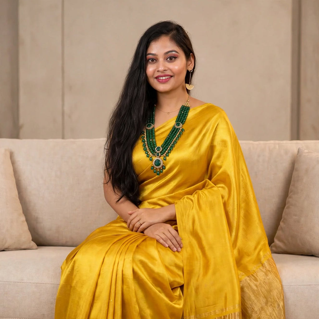 Sunshine Yellow Gaji Silk Saree with Golden Pallu